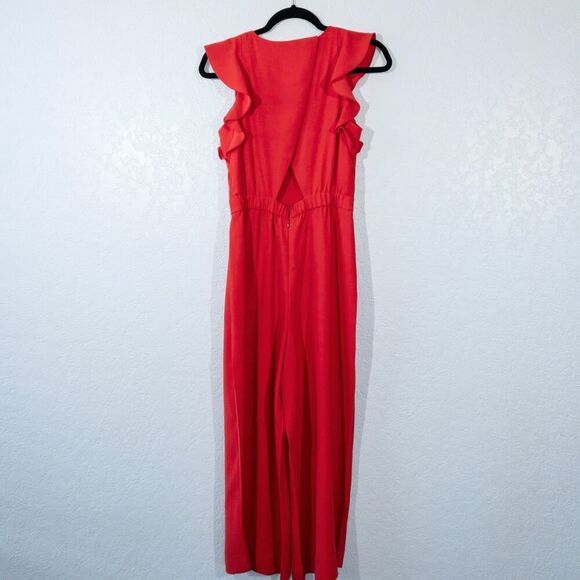 New J. Crew Bright‎ Cerise Red Ruffle Crape Jumpsuit Size 0 - Picture 7 of 13